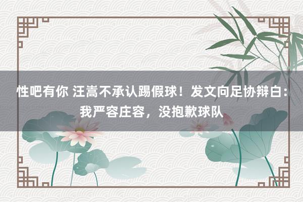 性吧有你 汪嵩不承认踢假球！发文向足协辩白：我严容庄容，没抱歉球队