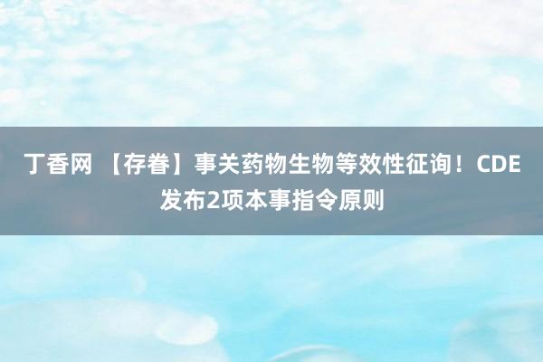 丁香网 【存眷】事关药物生物等效性征询！CDE发布2项本事指令原则