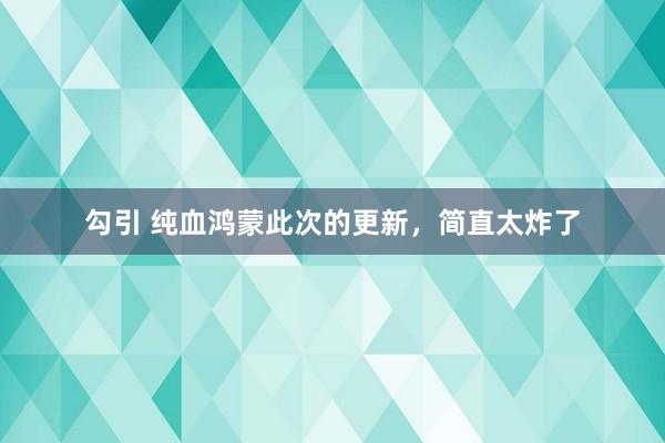 勾引 纯血鸿蒙此次的更新，简直太炸了