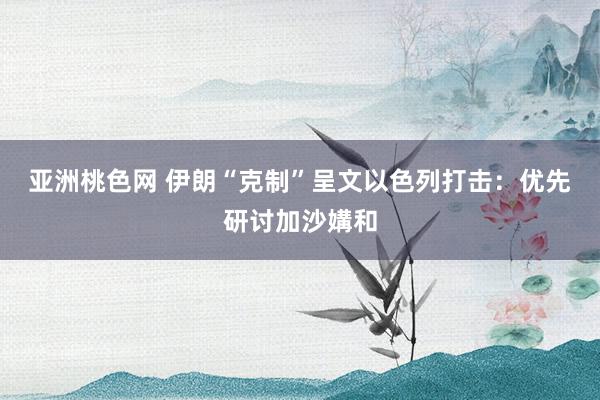 亚洲桃色网 伊朗“克制”呈文以色列打击：优先研讨加沙媾和