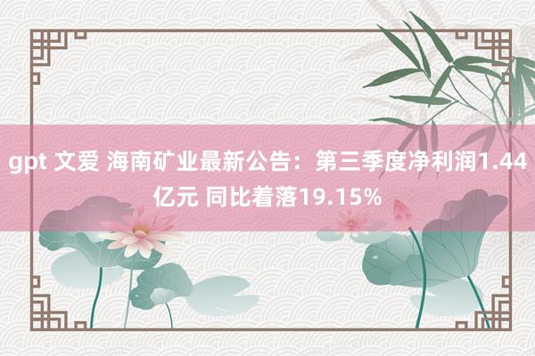 gpt 文爱 海南矿业最新公告：第三季度净利润1.44亿元 同比着落19.15%